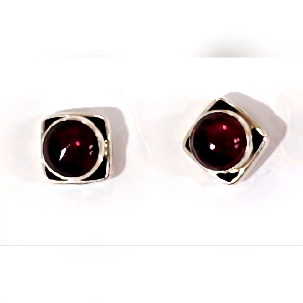 Sterling Silver Gemstone Stud Earrings- Garnet 24$